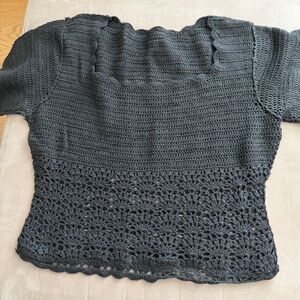 Black Crochet Crop Top Tee - size medium (no size tag)